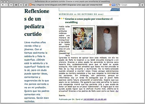  /></a></p> <p>My pediatrician saw me the other day swaddled up and asked my parents where they learned how to do that.<br /> He found it so interesting that he published an article about it on his website. Even my picture is there!</p> <p>You can see the website <a mce_thref=